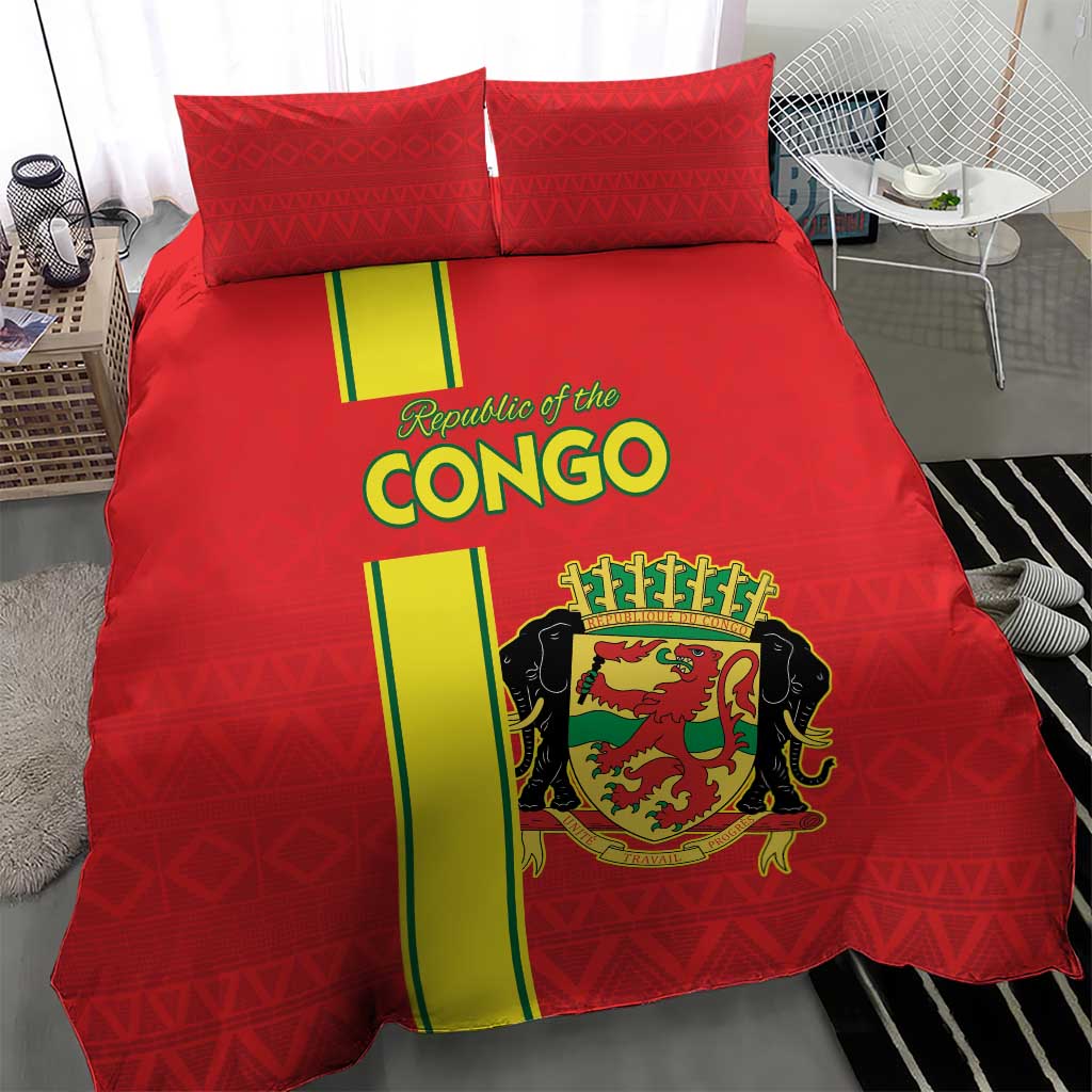 Congo Brazzaville Football Bedding Set Go Ba Diabulu ya Mbwaki Red Color - Wonder Print Shop