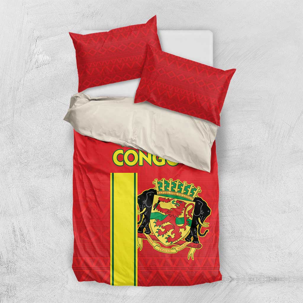 Congo Brazzaville Football Bedding Set Go Ba Diabulu ya Mbwaki Red Color - Wonder Print Shop