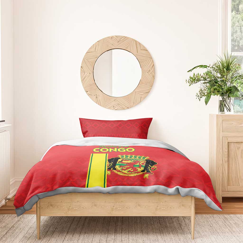 Congo Brazzaville Football Bedding Set Go Ba Diabulu ya Mbwaki Red Color - Wonder Print Shop