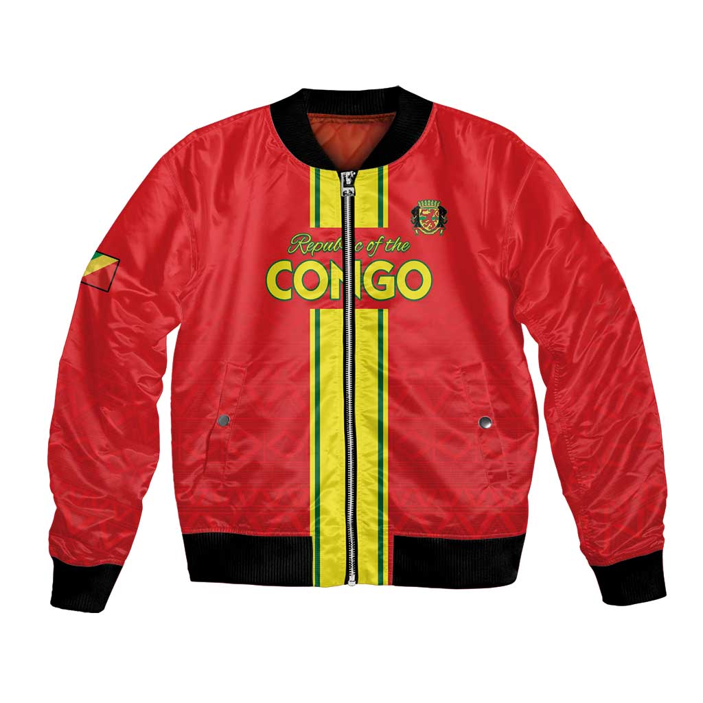 Custom Congo Brazzaville Football Bomber Jacket Go Ba Diabulu ya Mbwaki Red Color - Wonder Print Shop