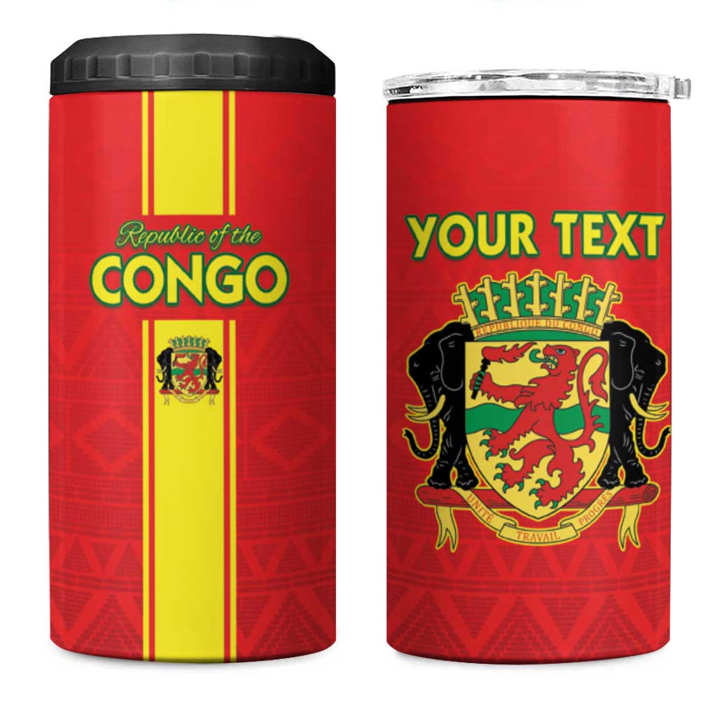 Custom Congo Brazzaville Football 4 in 1 Can Cooler Tumbler Go Ba Diabulu ya Mbwaki Red Color - Wonder Print Shop
