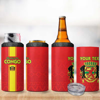 Custom Congo Brazzaville Football 4 in 1 Can Cooler Tumbler Go Ba Diabulu ya Mbwaki Red Color - Wonder Print Shop