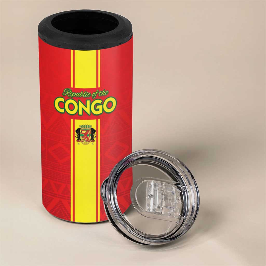 Custom Congo Brazzaville Football 4 in 1 Can Cooler Tumbler Go Ba Diabulu ya Mbwaki Red Color - Wonder Print Shop