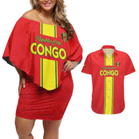 Custom Congo Brazzaville Football Couples Matching Off Shoulder Short Dress and Hawaiian Shirt Go Ba Diabulu ya Mbwaki Red Color - Wonder Print Shop