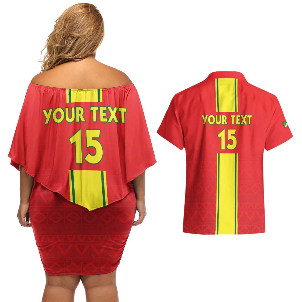 Custom Congo Brazzaville Football Couples Matching Off Shoulder Short Dress and Hawaiian Shirt Go Ba Diabulu ya Mbwaki Red Color - Wonder Print Shop
