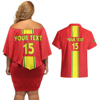Custom Congo Brazzaville Football Couples Matching Off Shoulder Short Dress and Hawaiian Shirt Go Ba Diabulu ya Mbwaki Red Color - Wonder Print Shop
