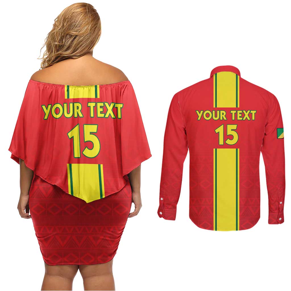 Custom Congo Brazzaville Football Couples Matching Off Shoulder Short Dress and Long Sleeve Button Shirt Go Ba Diabulu ya Mbwaki Red Color - Wonder Print Shop