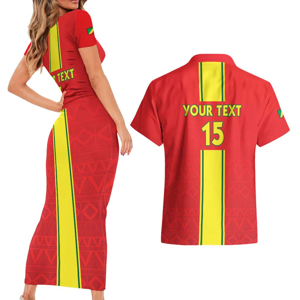 Custom Congo Brazzaville Football Couples Matching Short Sleeve Bodycon Dress and Hawaiian Shirt Go Ba Diabulu ya Mbwaki Red Color - Wonder Print Shop