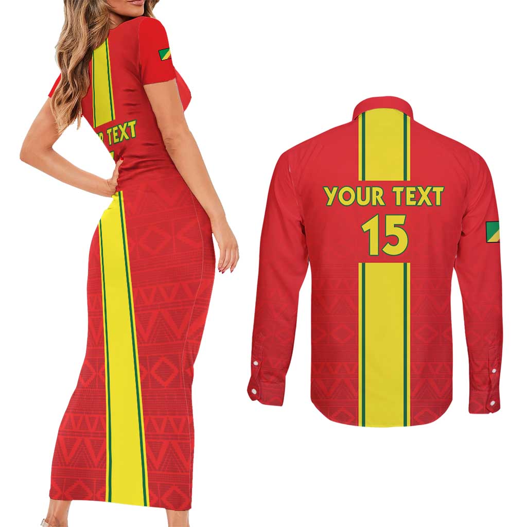 Custom Congo Brazzaville Football Couples Matching Short Sleeve Bodycon Dress and Long Sleeve Button Shirt Go Ba Diabulu ya Mbwaki Red Color - Wonder Print Shop