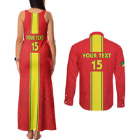 Custom Congo Brazzaville Football Couples Matching Tank Maxi Dress and Long Sleeve Button Shirt Go Ba Diabulu ya Mbwaki Red Color - Wonder Print Shop