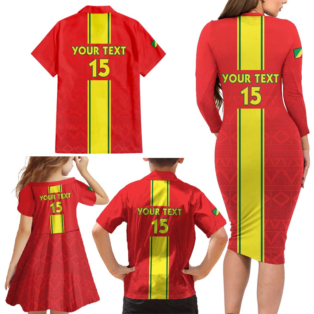 Custom Congo Brazzaville Football Family Matching Long Sleeve Bodycon Dress and Hawaiian Shirt Go Ba Diabulu ya Mbwaki Red Color - Wonder Print Shop