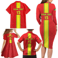 Custom Congo Brazzaville Football Family Matching Long Sleeve Bodycon Dress and Hawaiian Shirt Go Ba Diabulu ya Mbwaki Red Color - Wonder Print Shop