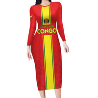 Custom Congo Brazzaville Football Family Matching Long Sleeve Bodycon Dress and Hawaiian Shirt Go Ba Diabulu ya Mbwaki Red Color - Wonder Print Shop