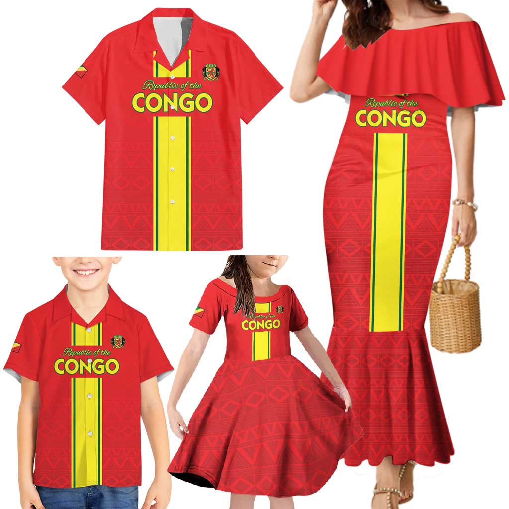 Custom Congo Brazzaville Football Family Matching Mermaid Dress and Hawaiian Shirt Go Ba Diabulu ya Mbwaki Red Color - Wonder Print Shop