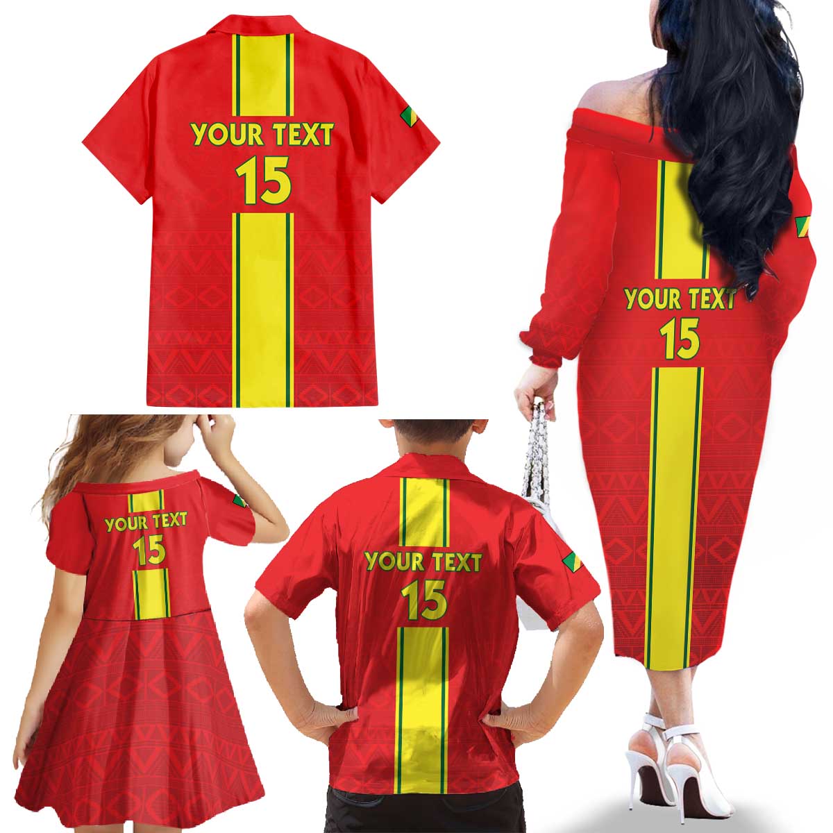 Custom Congo Brazzaville Football Family Matching Off The Shoulder Long Sleeve Dress and Hawaiian Shirt Go Ba Diabulu ya Mbwaki Red Color - Wonder Print Shop