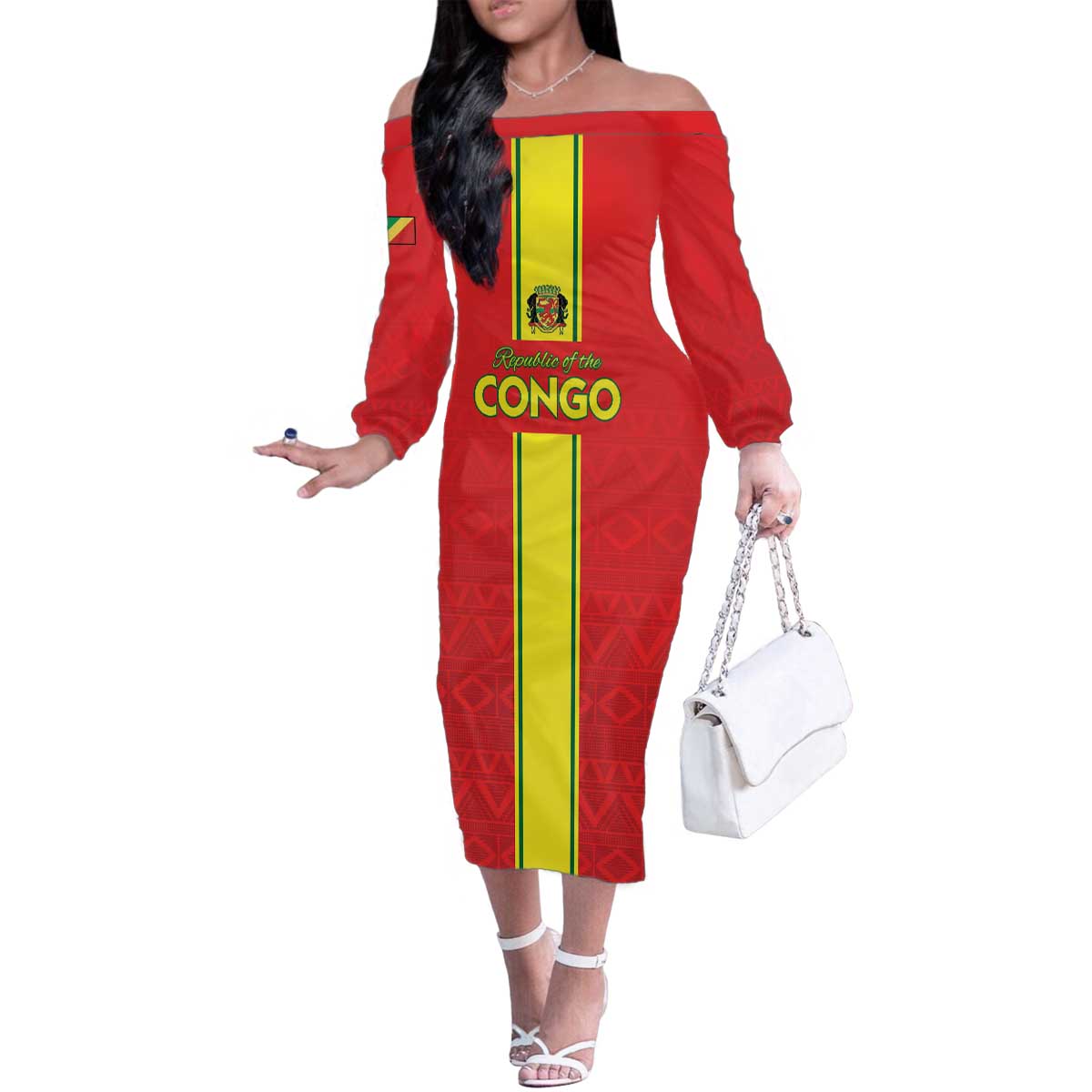 Custom Congo Brazzaville Football Family Matching Off The Shoulder Long Sleeve Dress and Hawaiian Shirt Go Ba Diabulu ya Mbwaki Red Color - Wonder Print Shop