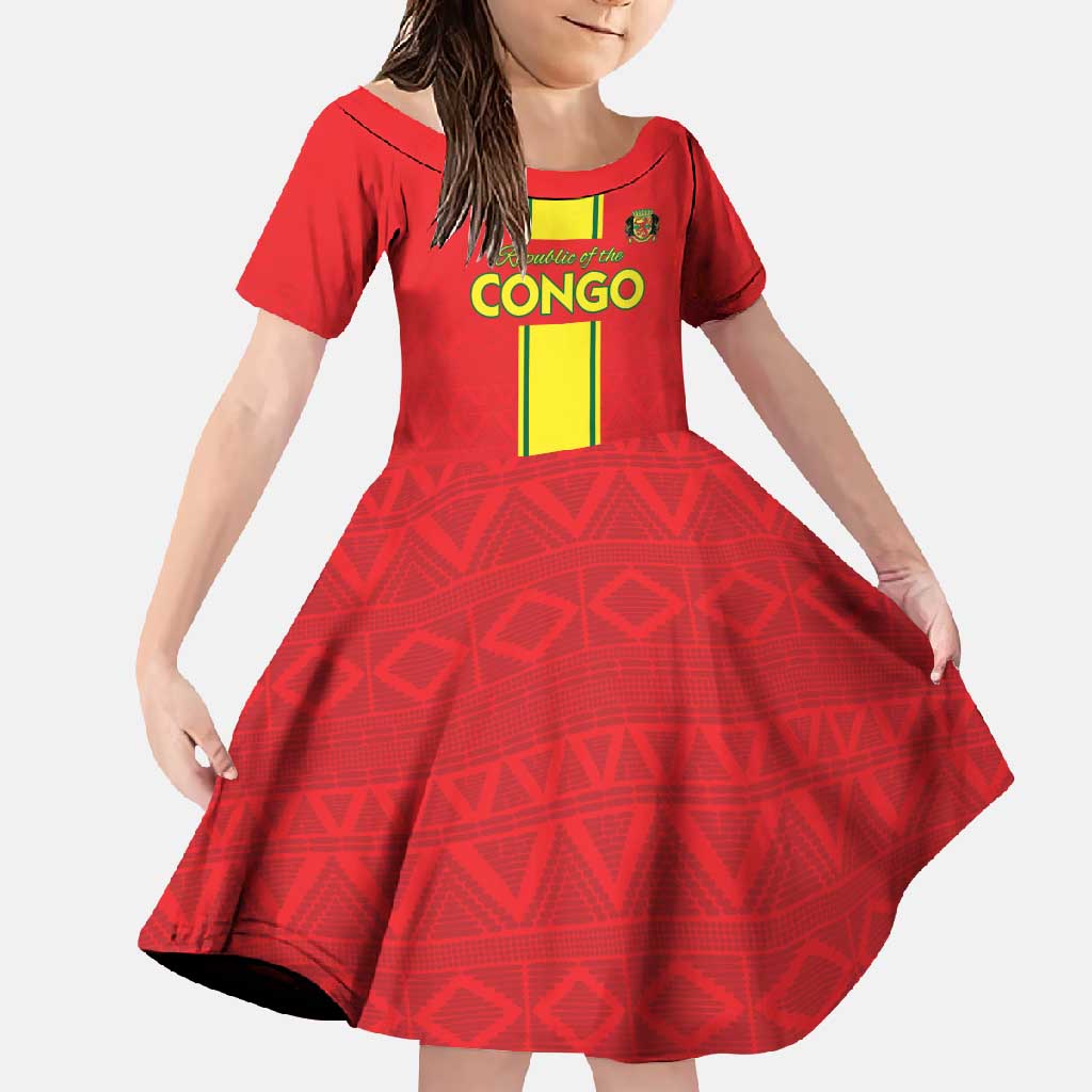 Custom Congo Brazzaville Football Family Matching Off Shoulder Maxi Dress and Hawaiian Shirt Go Ba Diabulu ya Mbwaki Red Color - Wonder Print Shop
