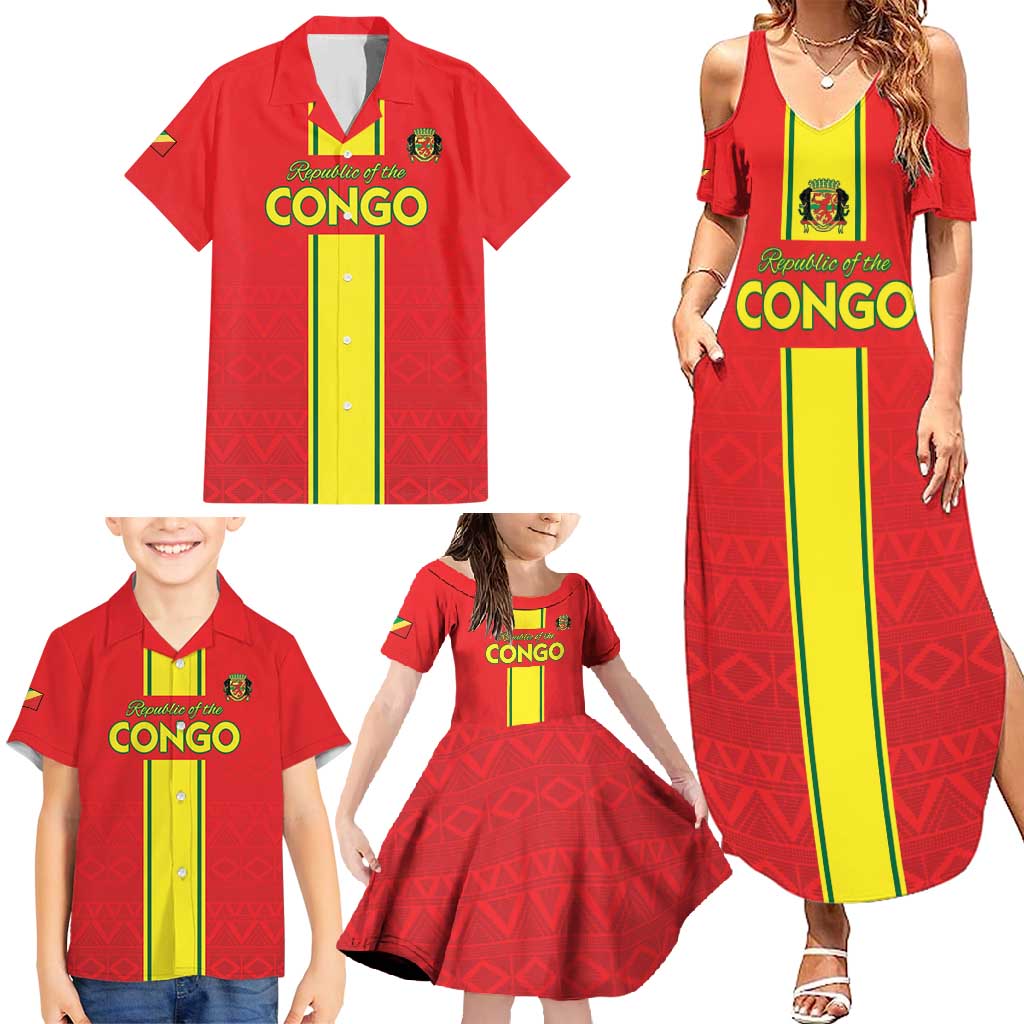 Custom Congo Brazzaville Football Family Matching Summer Maxi Dress and Hawaiian Shirt Go Ba Diabulu ya Mbwaki Red Color - Wonder Print Shop