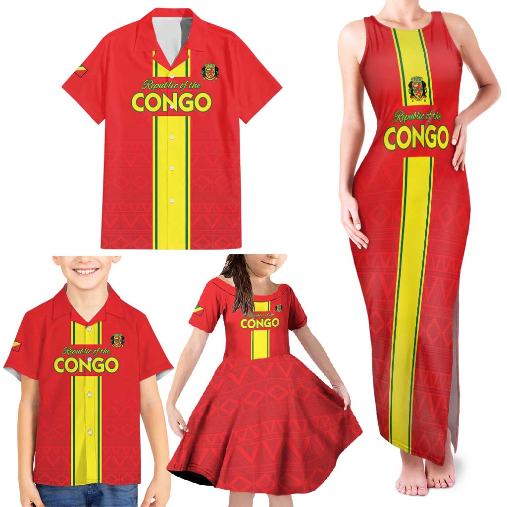 Custom Congo Brazzaville Football Family Matching Tank Maxi Dress and Hawaiian Shirt Go Ba Diabulu ya Mbwaki Red Color - Wonder Print Shop