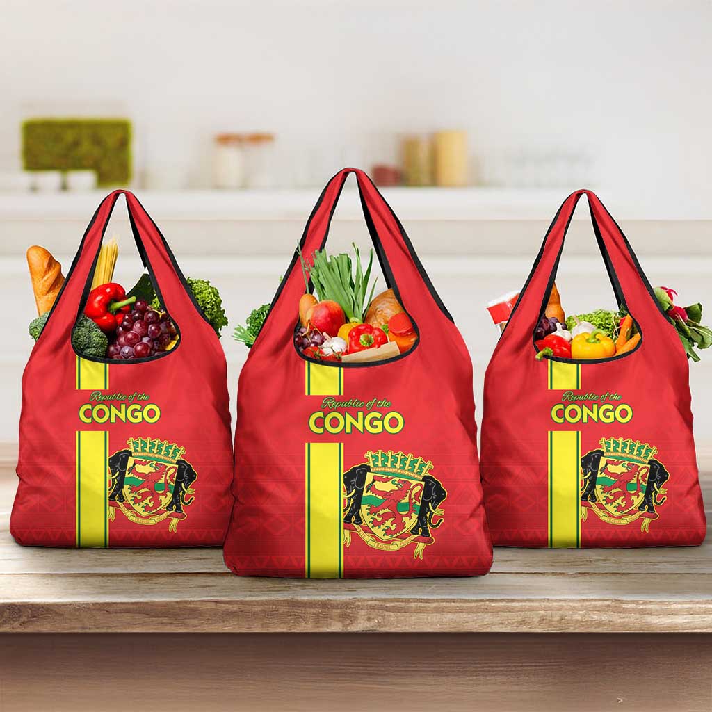 Congo Brazzaville Football Grocery Bag Go Ba Diabulu ya Mbwaki Red Color - Wonder Print Shop
