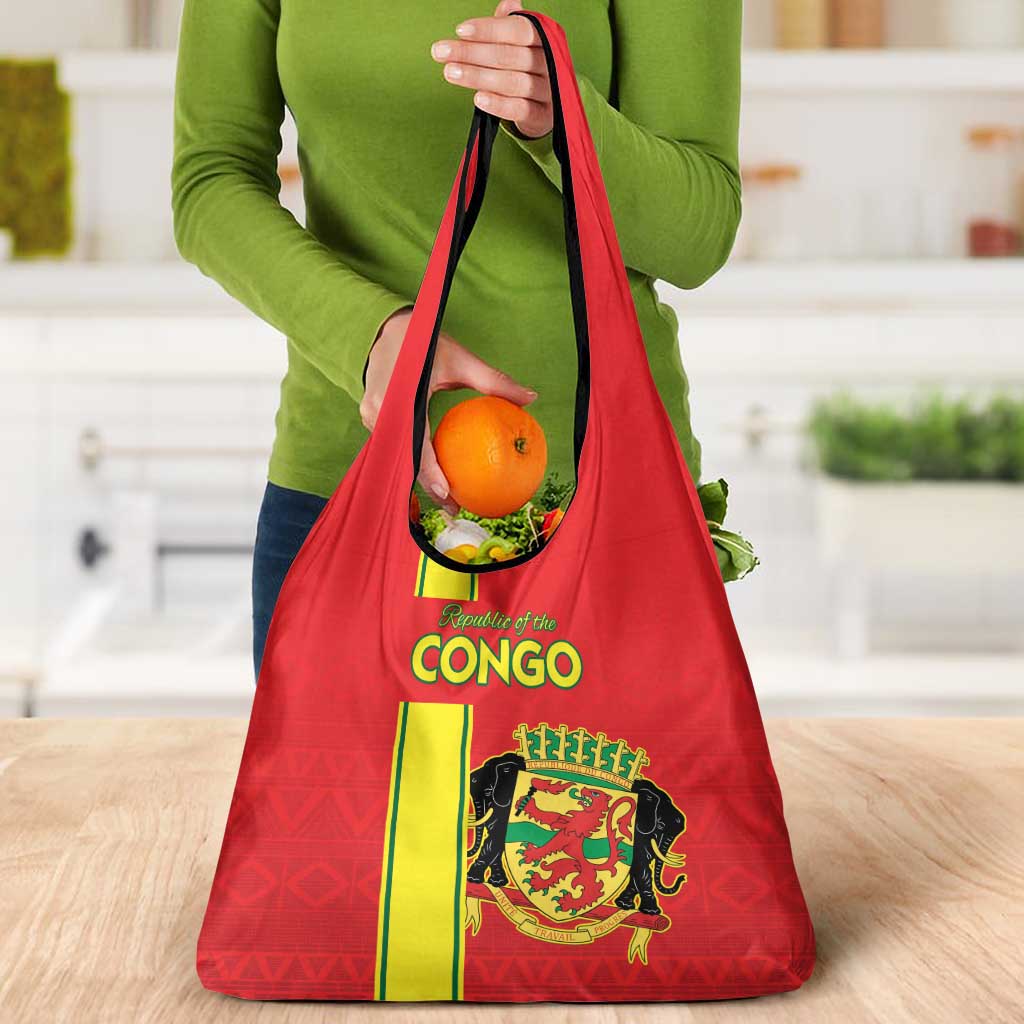 Congo Brazzaville Football Grocery Bag Go Ba Diabulu ya Mbwaki Red Color - Wonder Print Shop
