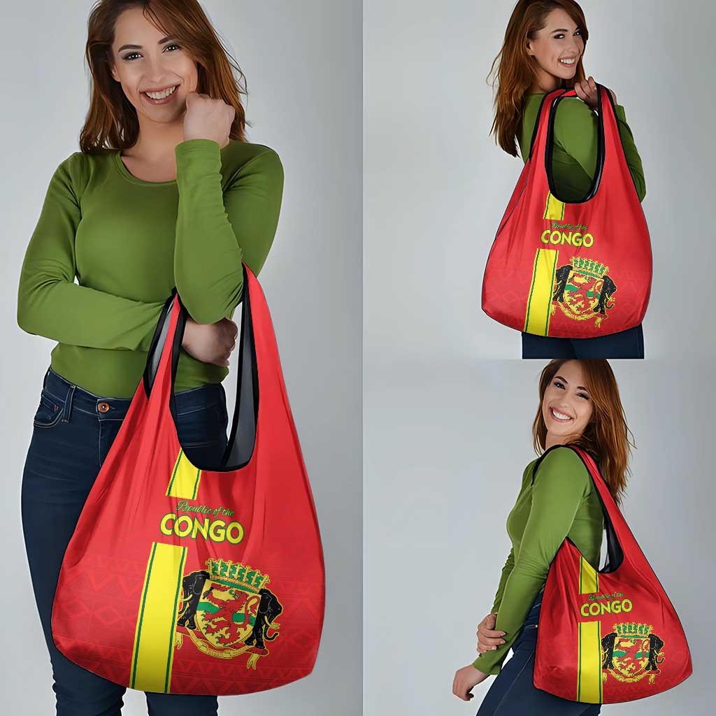 Congo Brazzaville Football Grocery Bag Go Ba Diabulu ya Mbwaki Red Color - Wonder Print Shop