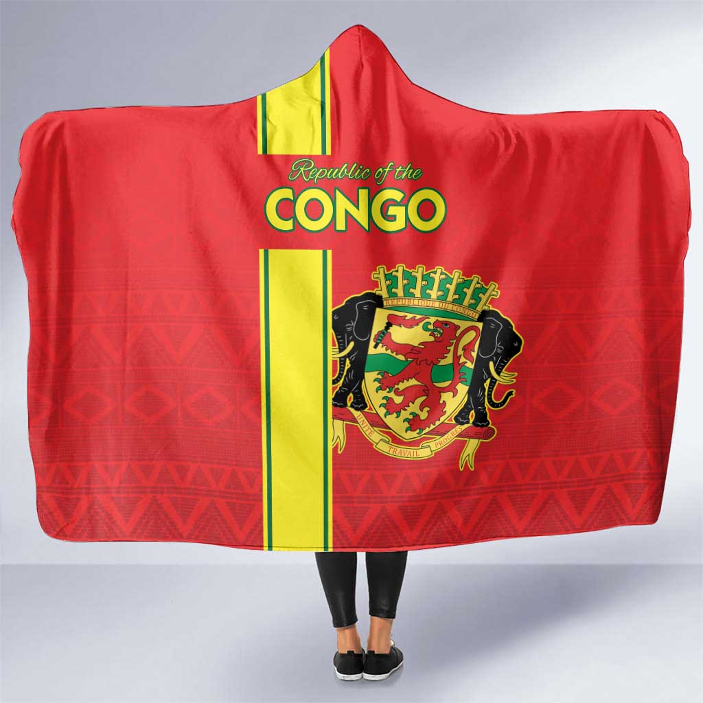 Congo Brazzaville Football Hooded Blanket Go Ba Diabulu ya Mbwaki Red Color - Wonder Print Shop