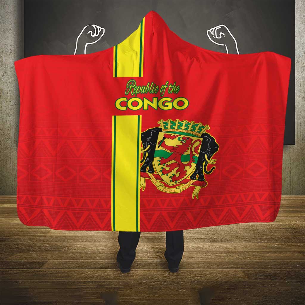 Congo Brazzaville Football Hooded Blanket Go Ba Diabulu ya Mbwaki Red Color - Wonder Print Shop