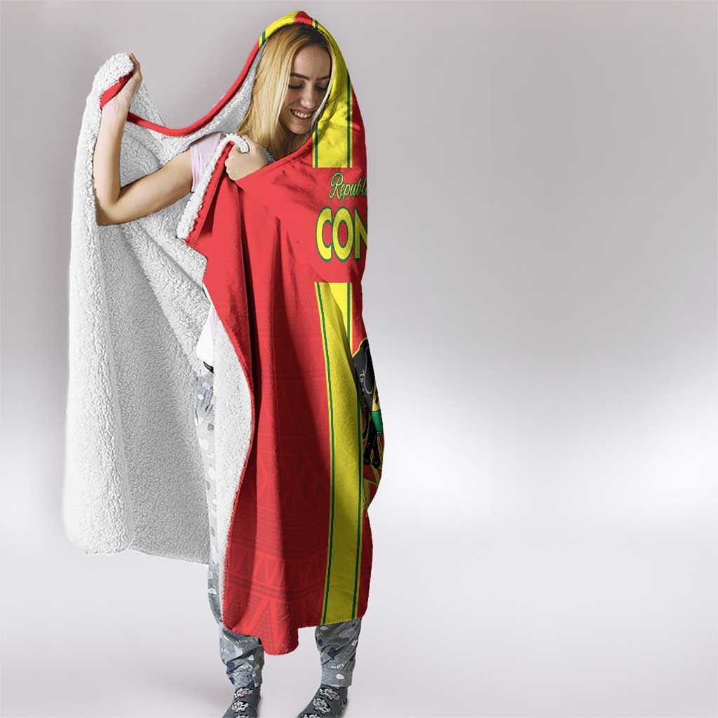 Congo Brazzaville Football Hooded Blanket Go Ba Diabulu ya Mbwaki Red Color - Wonder Print Shop