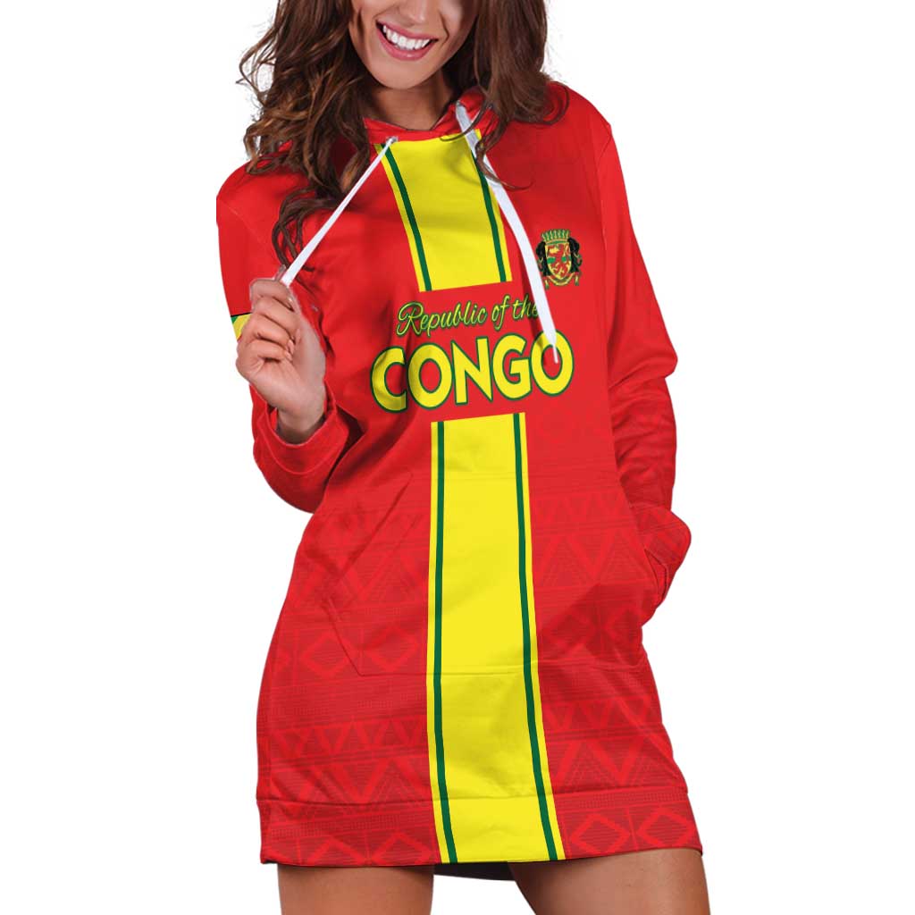 Custom Congo Brazzaville Football Hoodie Dress Go Ba Diabulu ya Mbwaki Red Color - Wonder Print Shop