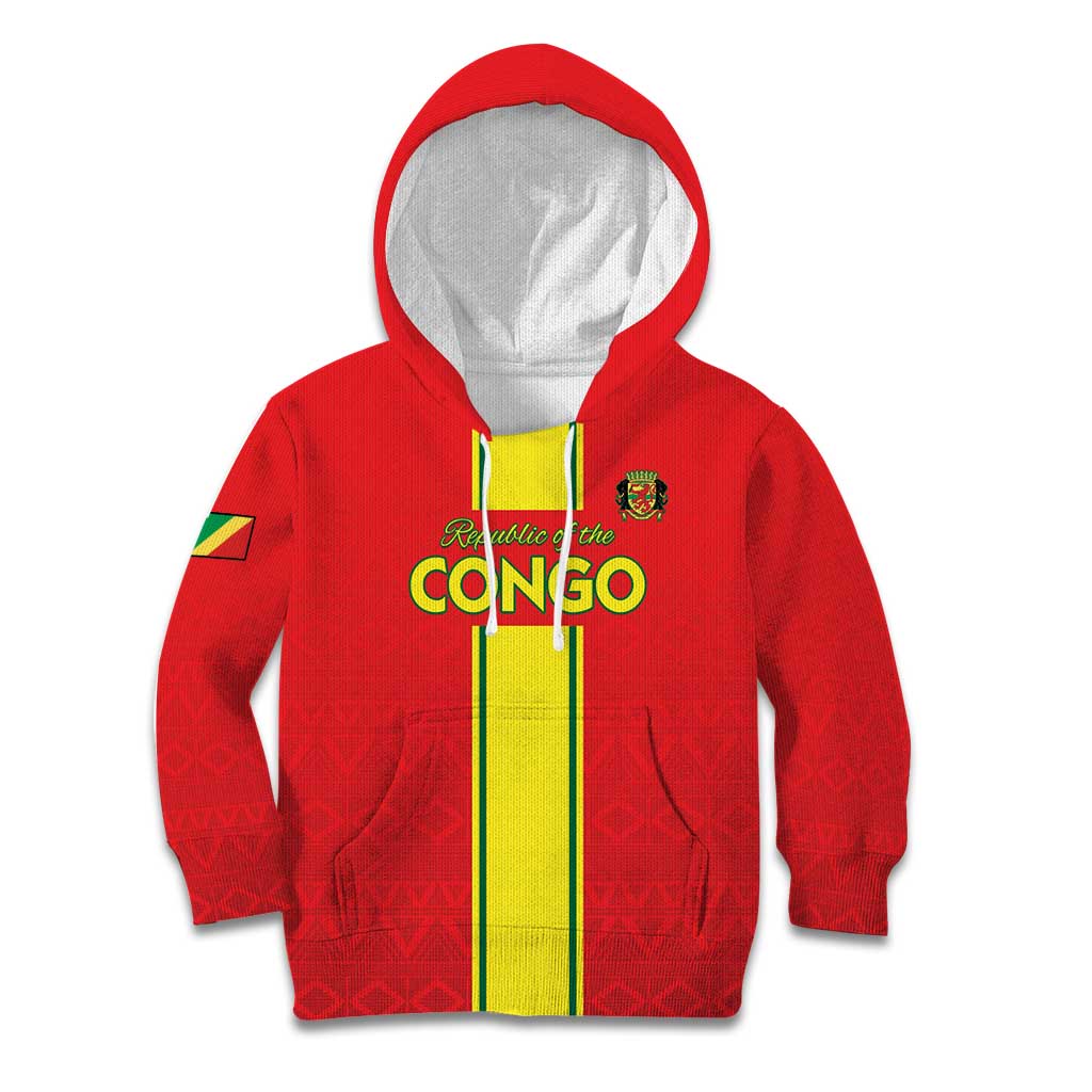 Custom Congo Brazzaville Football Kid Hoodie Go Ba Diabulu ya Mbwaki Red Color - Wonder Print Shop