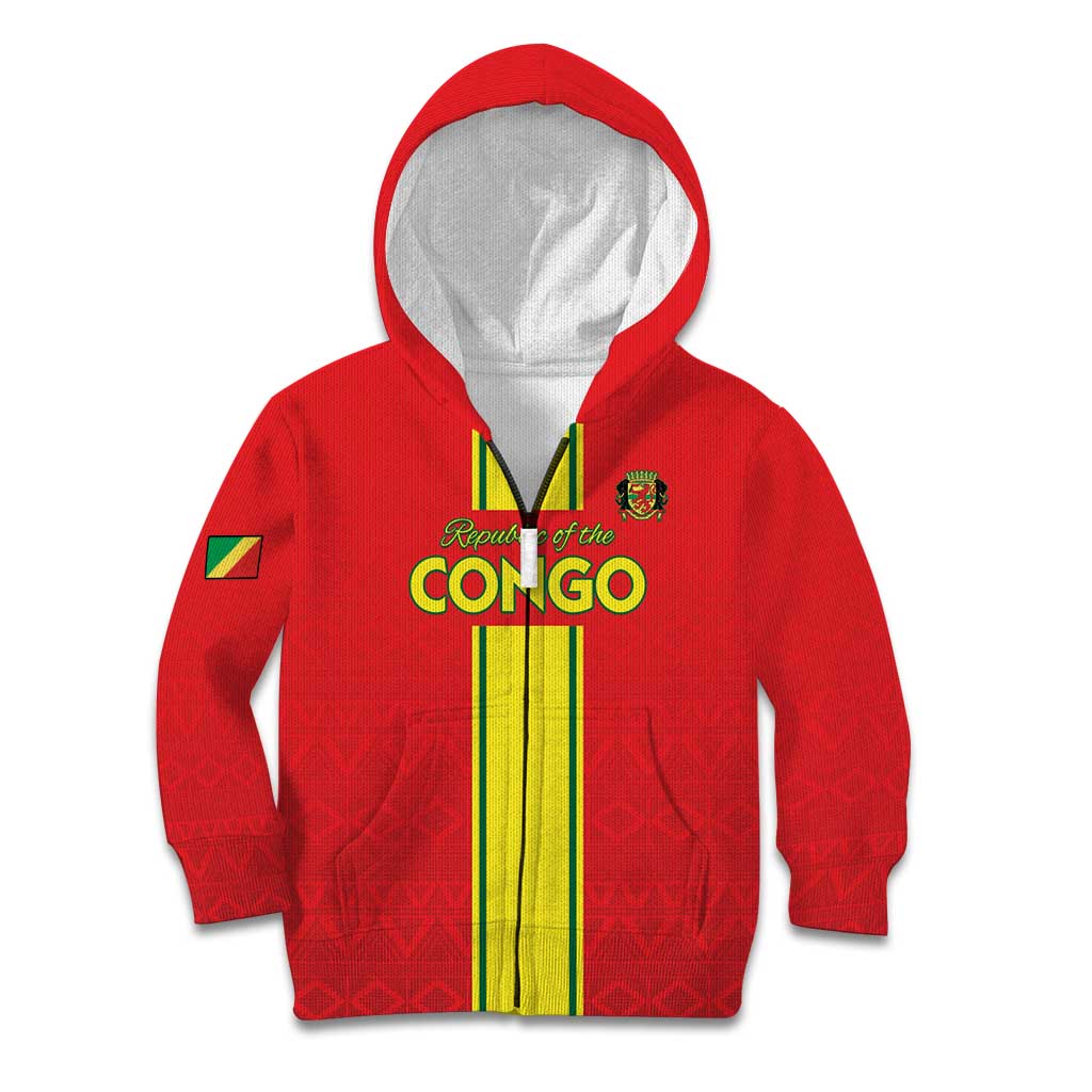 Custom Congo Brazzaville Football Kid Hoodie Go Ba Diabulu ya Mbwaki Red Color - Wonder Print Shop