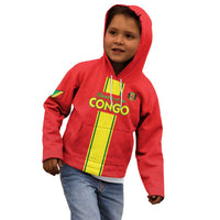 Custom Congo Brazzaville Football Kid Hoodie Go Ba Diabulu ya Mbwaki Red Color - Wonder Print Shop