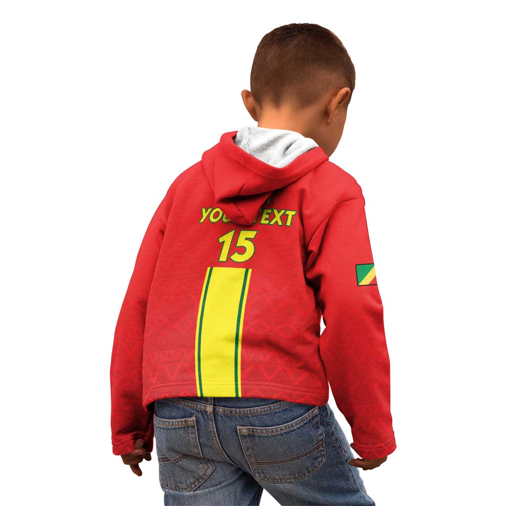 Custom Congo Brazzaville Football Kid Hoodie Go Ba Diabulu ya Mbwaki Red Color - Wonder Print Shop