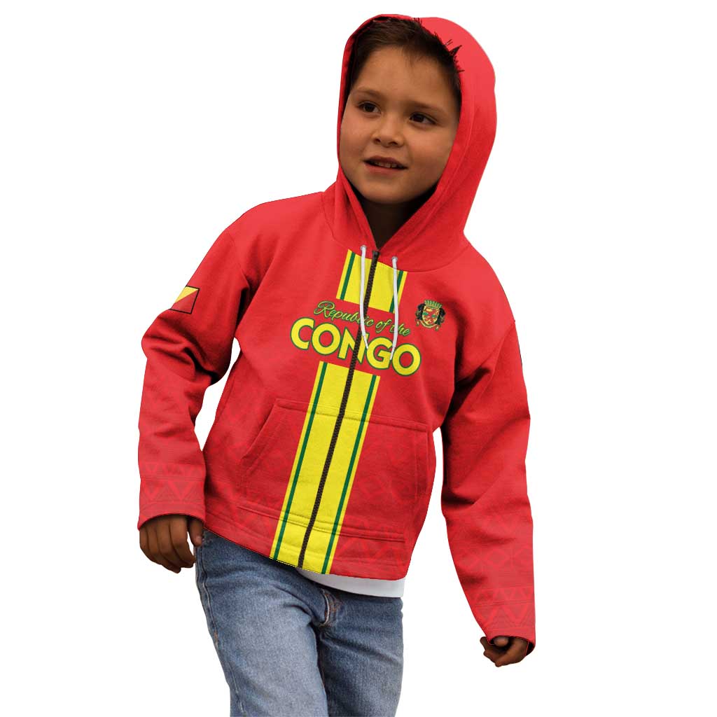 Custom Congo Brazzaville Football Kid Hoodie Go Ba Diabulu ya Mbwaki Red Color - Wonder Print Shop