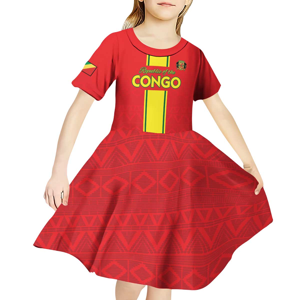Custom Congo Brazzaville Football Kid Short Sleeve Dress Go Ba Diabulu ya Mbwaki Red Color - Wonder Print Shop