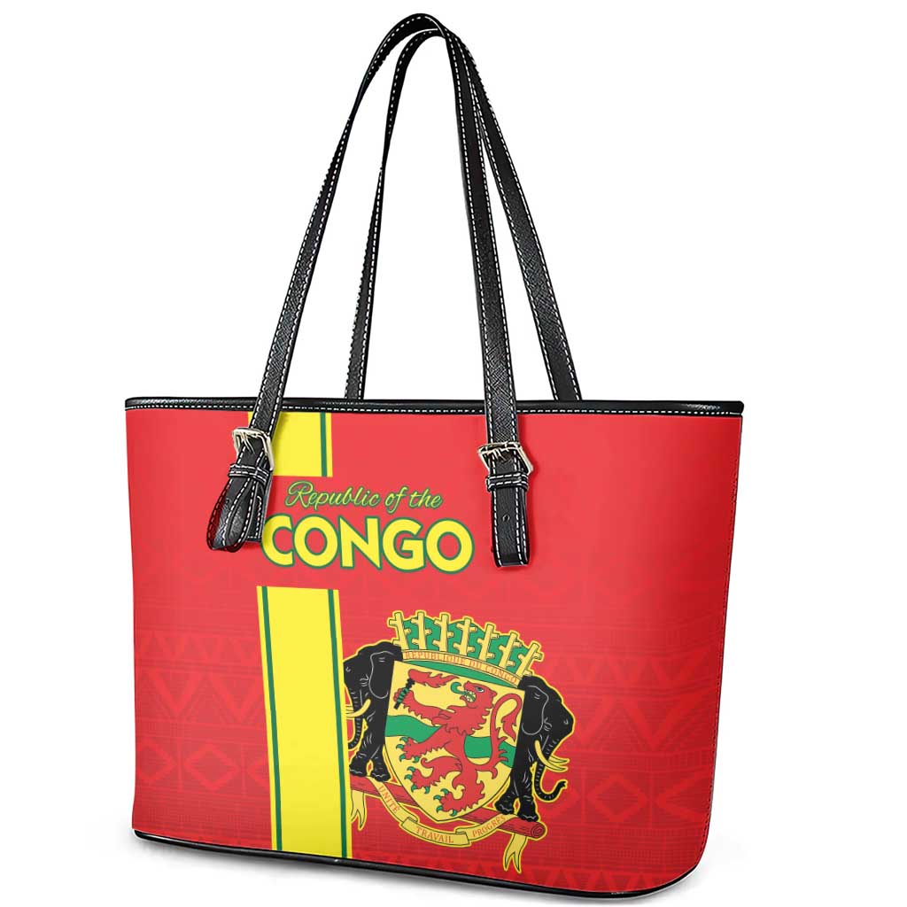 Congo Brazzaville Football Leather Tote Bag Go Ba Diabulu ya Mbwaki Red Color - Wonder Print Shop