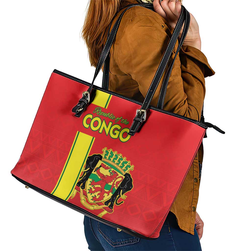 Congo Brazzaville Football Leather Tote Bag Go Ba Diabulu ya Mbwaki Red Color - Wonder Print Shop