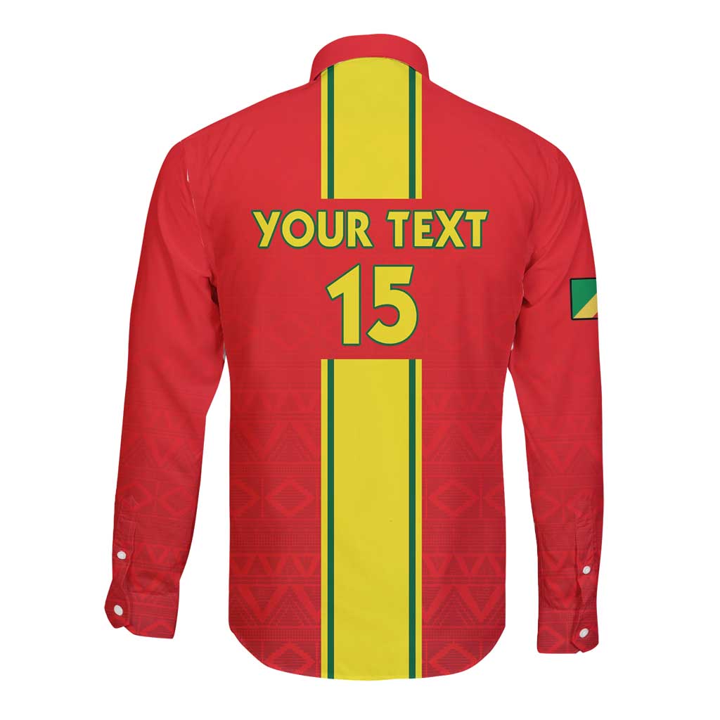 Custom Congo Brazzaville Football Long Sleeve Button Shirt Go Ba Diabulu ya Mbwaki Red Color - Wonder Print Shop