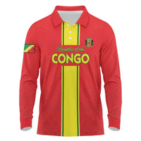 Custom Congo Brazzaville Football Long Sleeve Polo Shirt Go Ba Diabulu ya Mbwaki Red Color - Wonder Print Shop