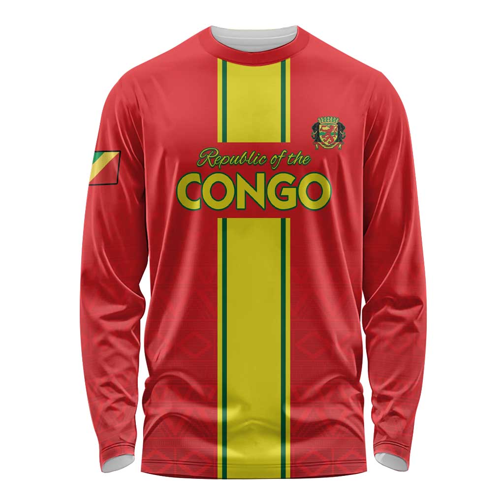 Custom Congo Brazzaville Football Long Sleeve Shirt Go Ba Diabulu ya Mbwaki Red Color - Wonder Print Shop