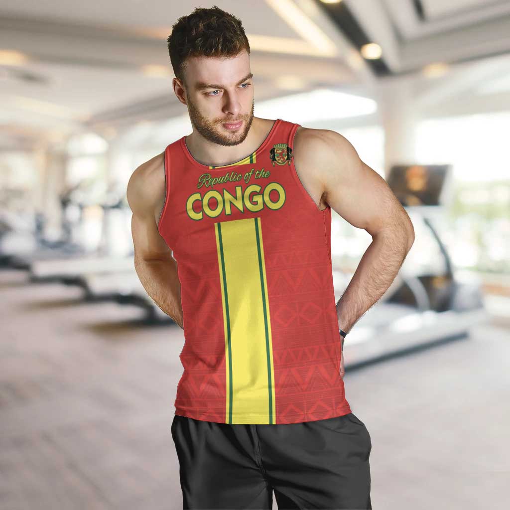Custom Congo Brazzaville Football Men Tank Top Go Ba Diabulu ya Mbwaki Red Color - Wonder Print Shop