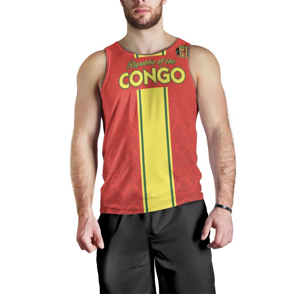 Custom Congo Brazzaville Football Men Tank Top Go Ba Diabulu ya Mbwaki Red Color - Wonder Print Shop