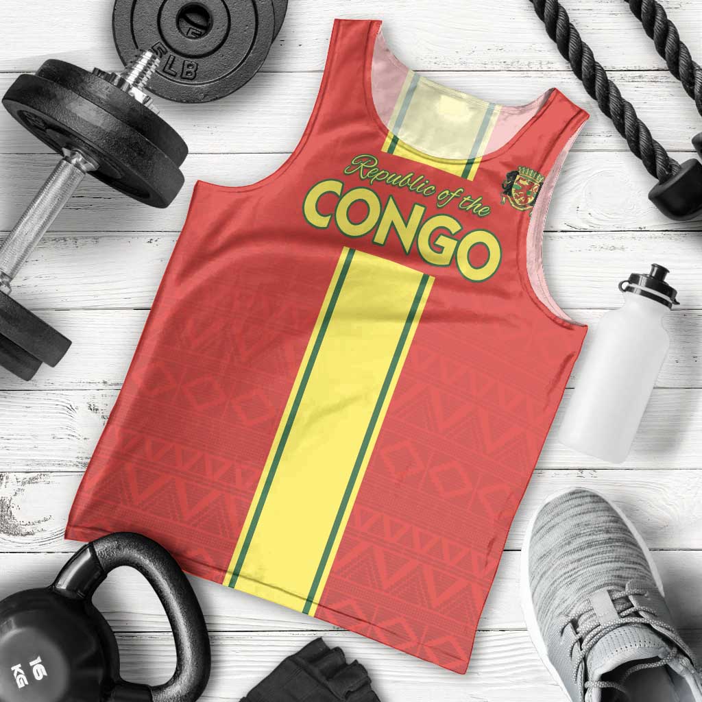 Custom Congo Brazzaville Football Men Tank Top Go Ba Diabulu ya Mbwaki Red Color - Wonder Print Shop