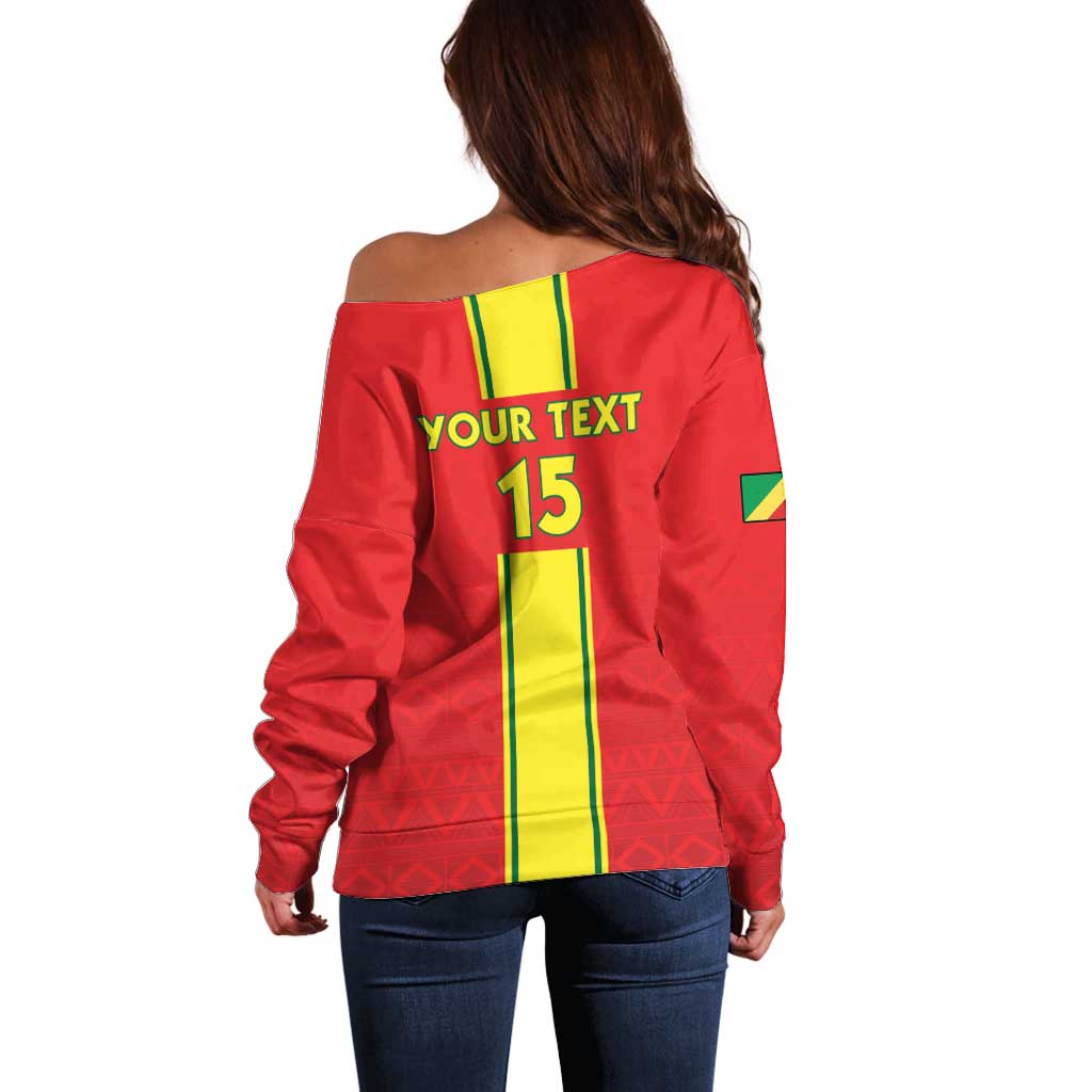 Custom Congo Brazzaville Football Off Shoulder Sweater Go Ba Diabulu ya Mbwaki Red Color - Wonder Print Shop