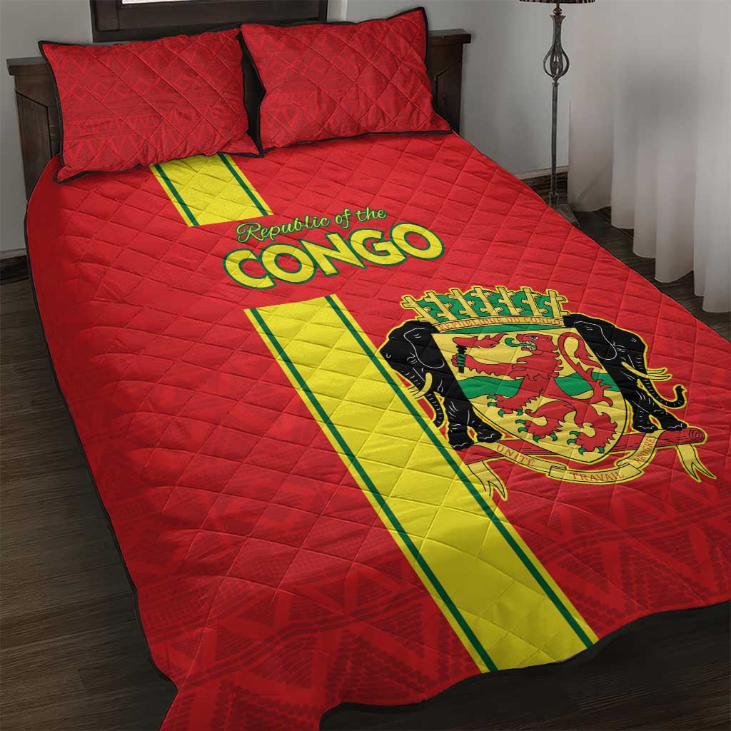 Congo Brazzaville Football Quilt Bed Set Go Ba Diabulu ya Mbwaki Red Color - Wonder Print Shop