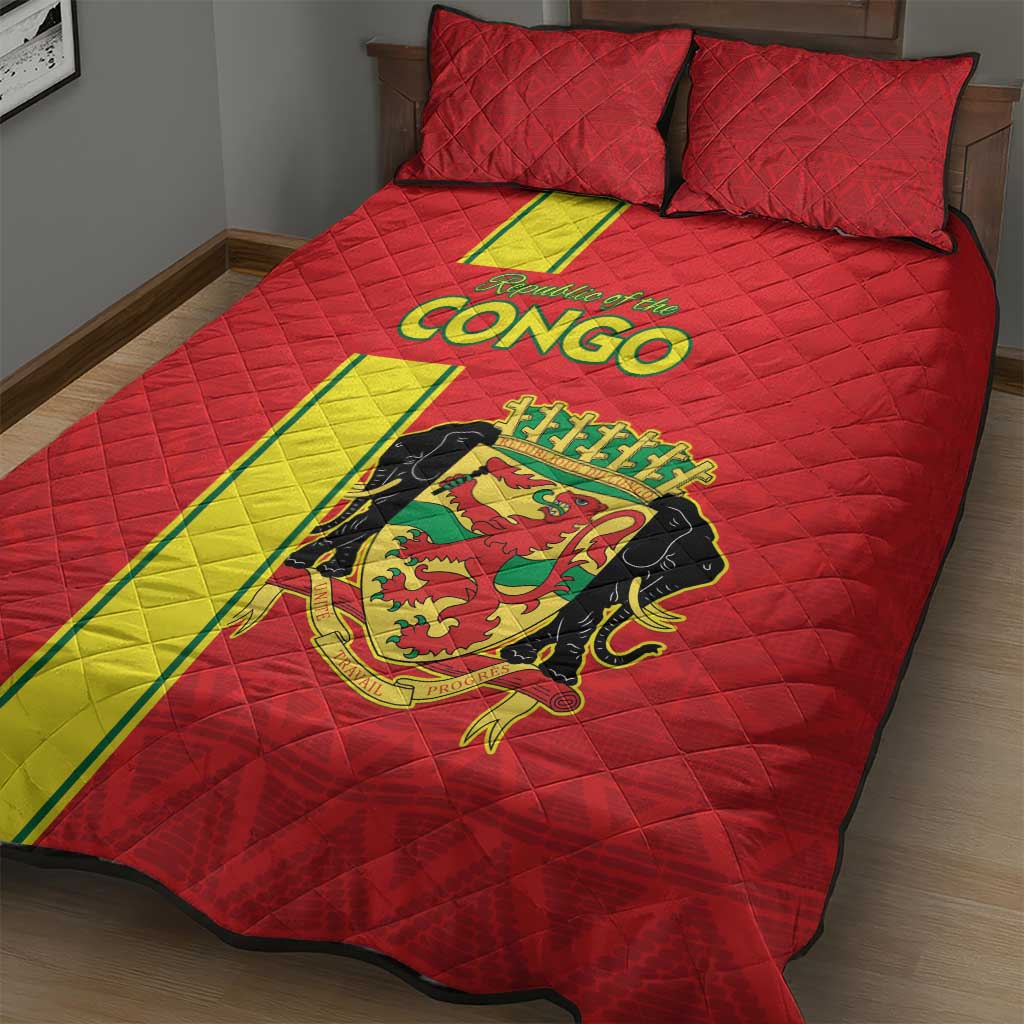 Congo Brazzaville Football Quilt Bed Set Go Ba Diabulu ya Mbwaki Red Color - Wonder Print Shop