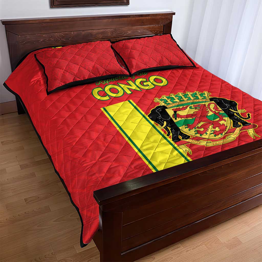 Congo Brazzaville Football Quilt Bed Set Go Ba Diabulu ya Mbwaki Red Color - Wonder Print Shop