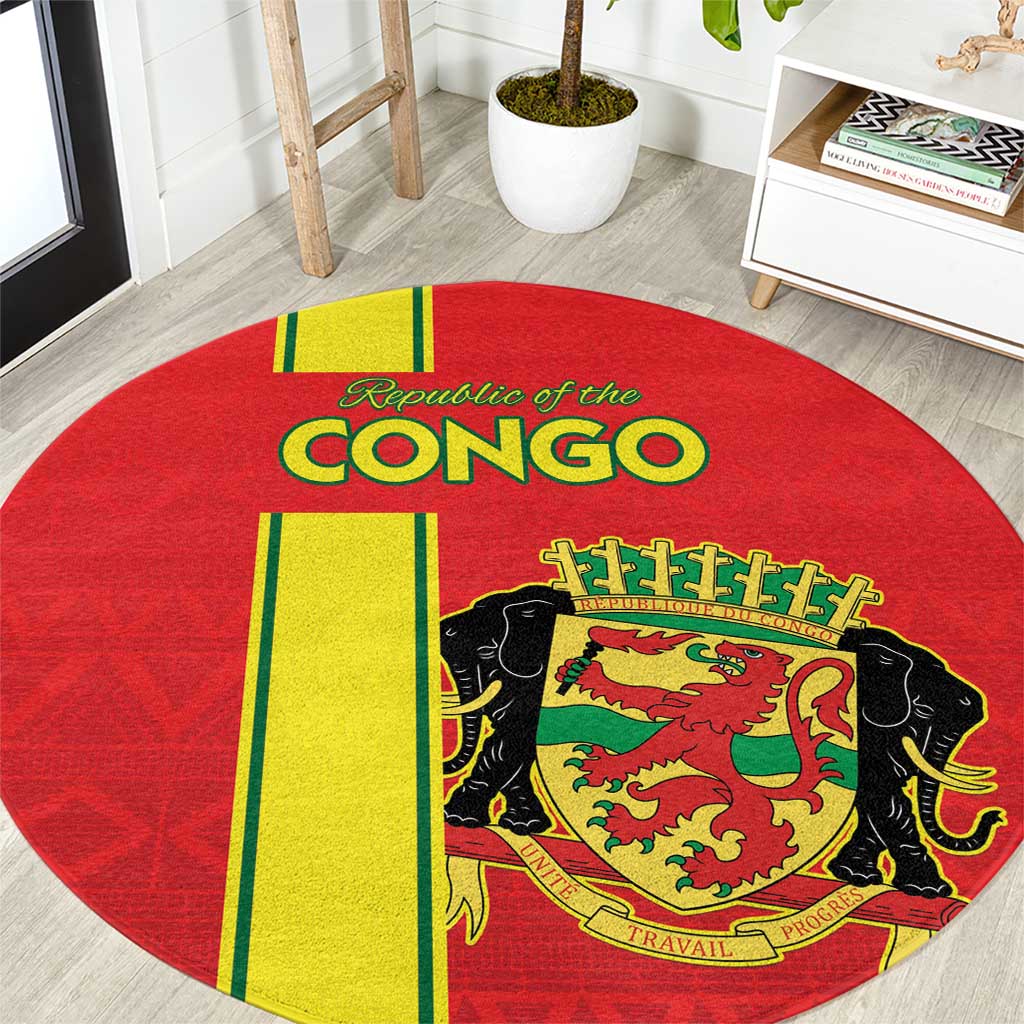 Congo Brazzaville Football Round Carpet Go Ba Diabulu ya Mbwaki Red Color - Wonder Print Shop