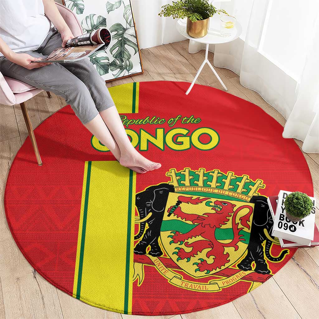 Congo Brazzaville Football Round Carpet Go Ba Diabulu ya Mbwaki Red Color - Wonder Print Shop